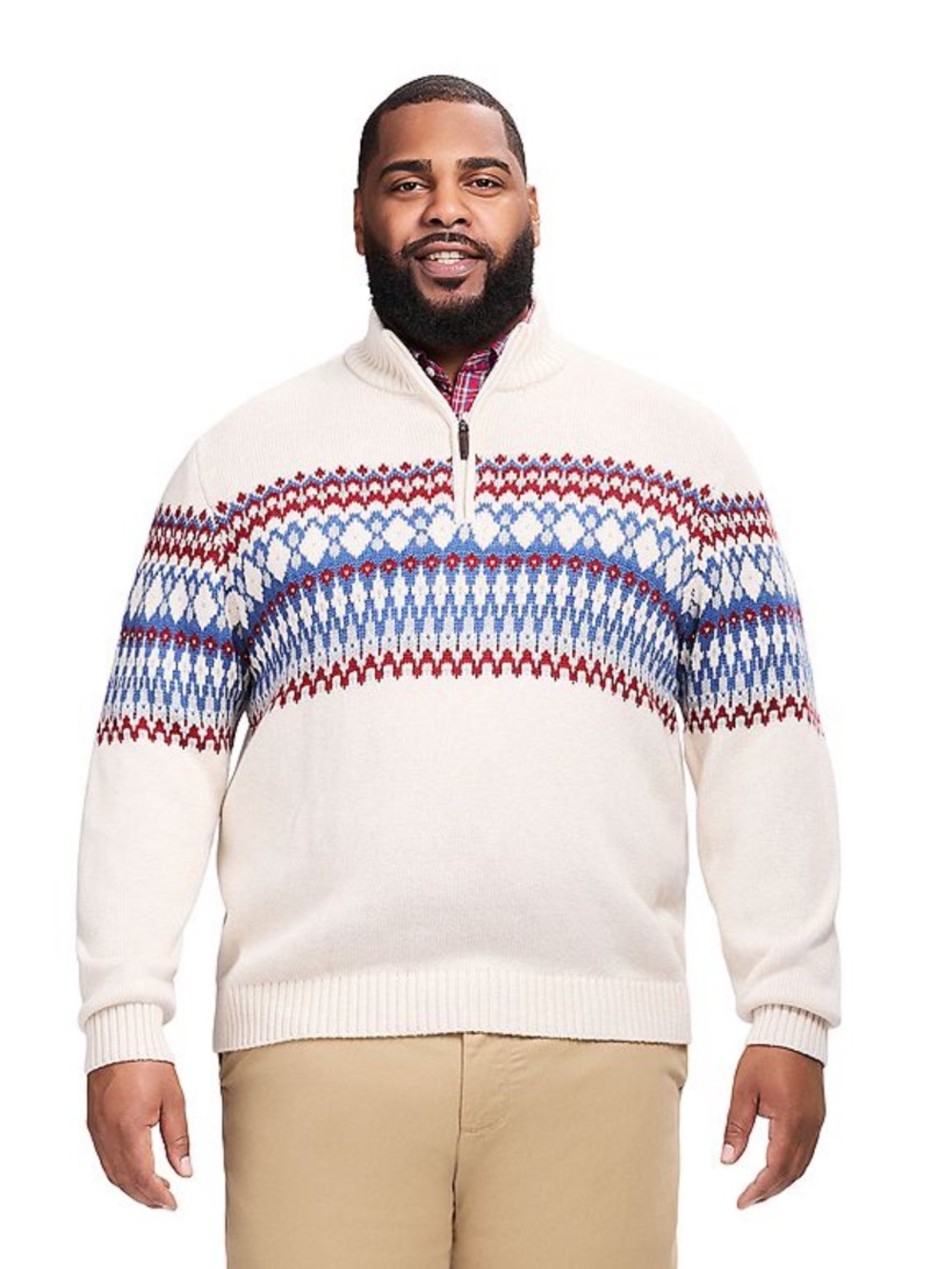 NWT IZOD holiday fair isle quarter zip sweater size XL TALL